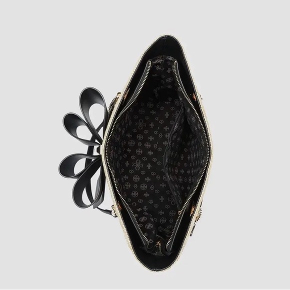 Black Straw with Bow Tote Bag - Picture 3 of 3